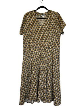 Karina Womens XXL Easy Dress Geomtric Blueish Gray & Gold Print